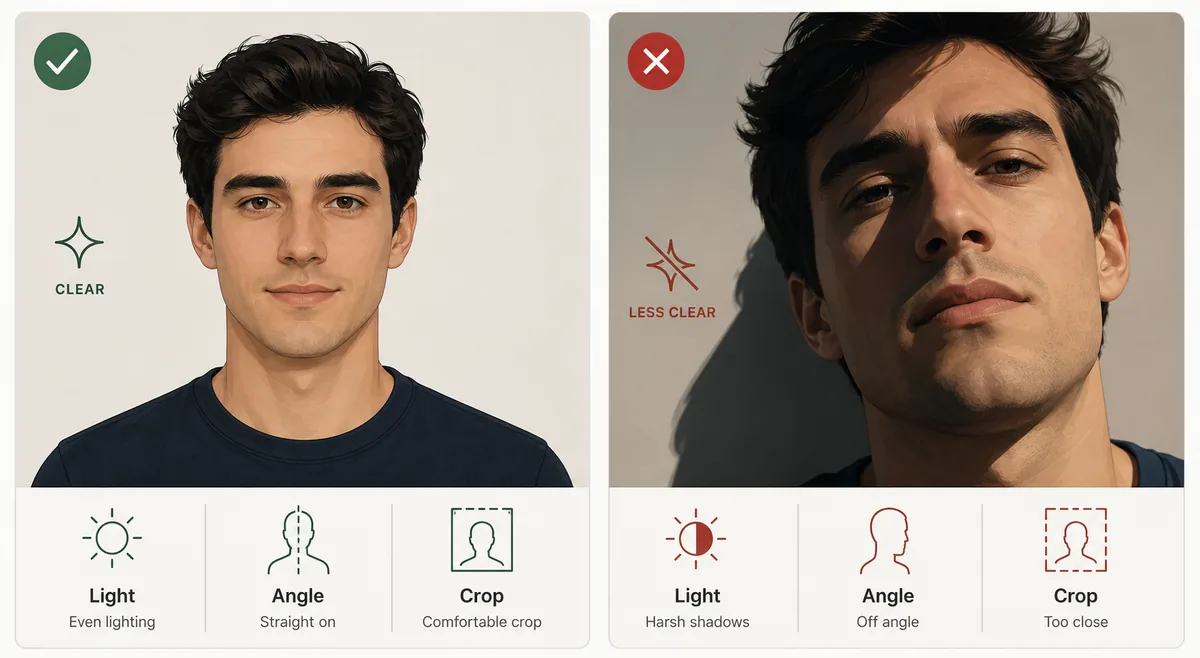 Editorial graphic showing lighting, camera angle, symmetry, and expression as separate score variables