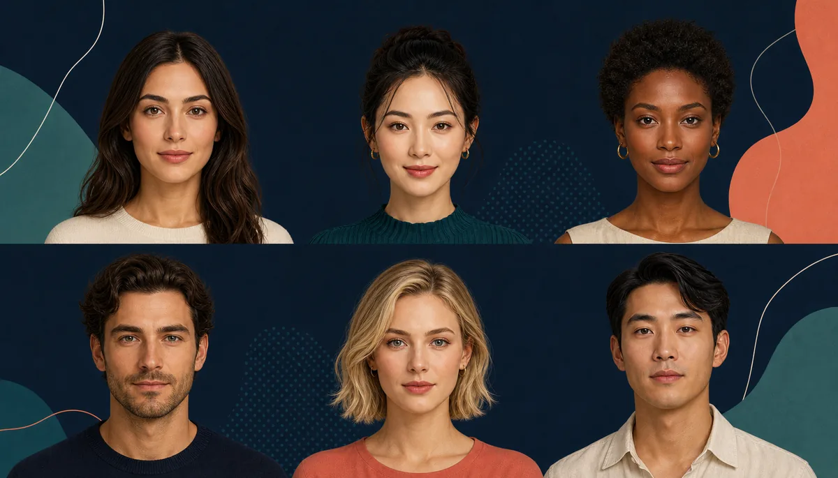 Six adultes aux formes de visage différentes présentés sans classement