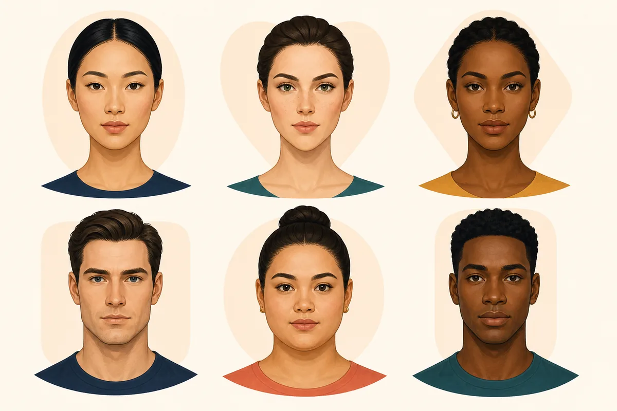 Illustration de visages ovales, en cœur, en diamant, carrés, ronds et allongés